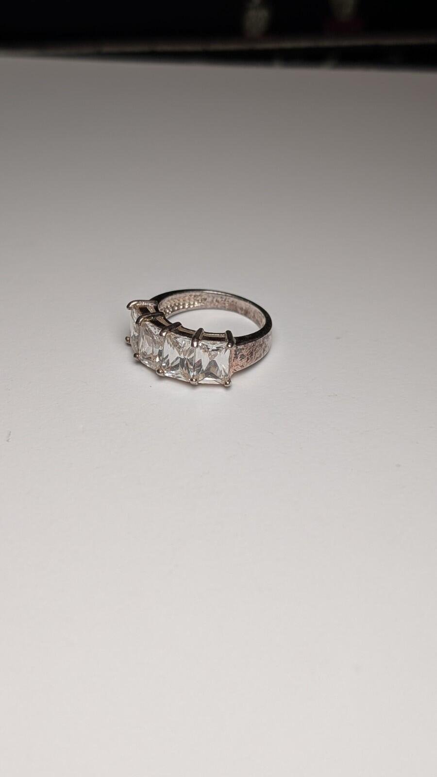 Vintage Sterling Silver CZ 4 Stone Clear Gemstone Ring | Size L 1/2 | 925 - Image 3