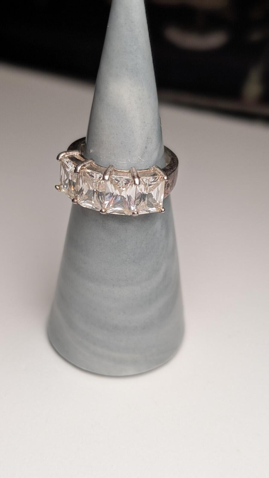 Vintage Sterling Silver CZ 4 Stone Clear Gemstone Ring | Size L 1/2 | 925 - Image 6