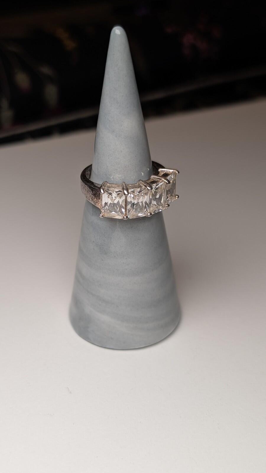 Vintage Sterling Silver CZ 4 Stone Clear Gemstone Ring | Size L 1/2 | 925 - Image 9