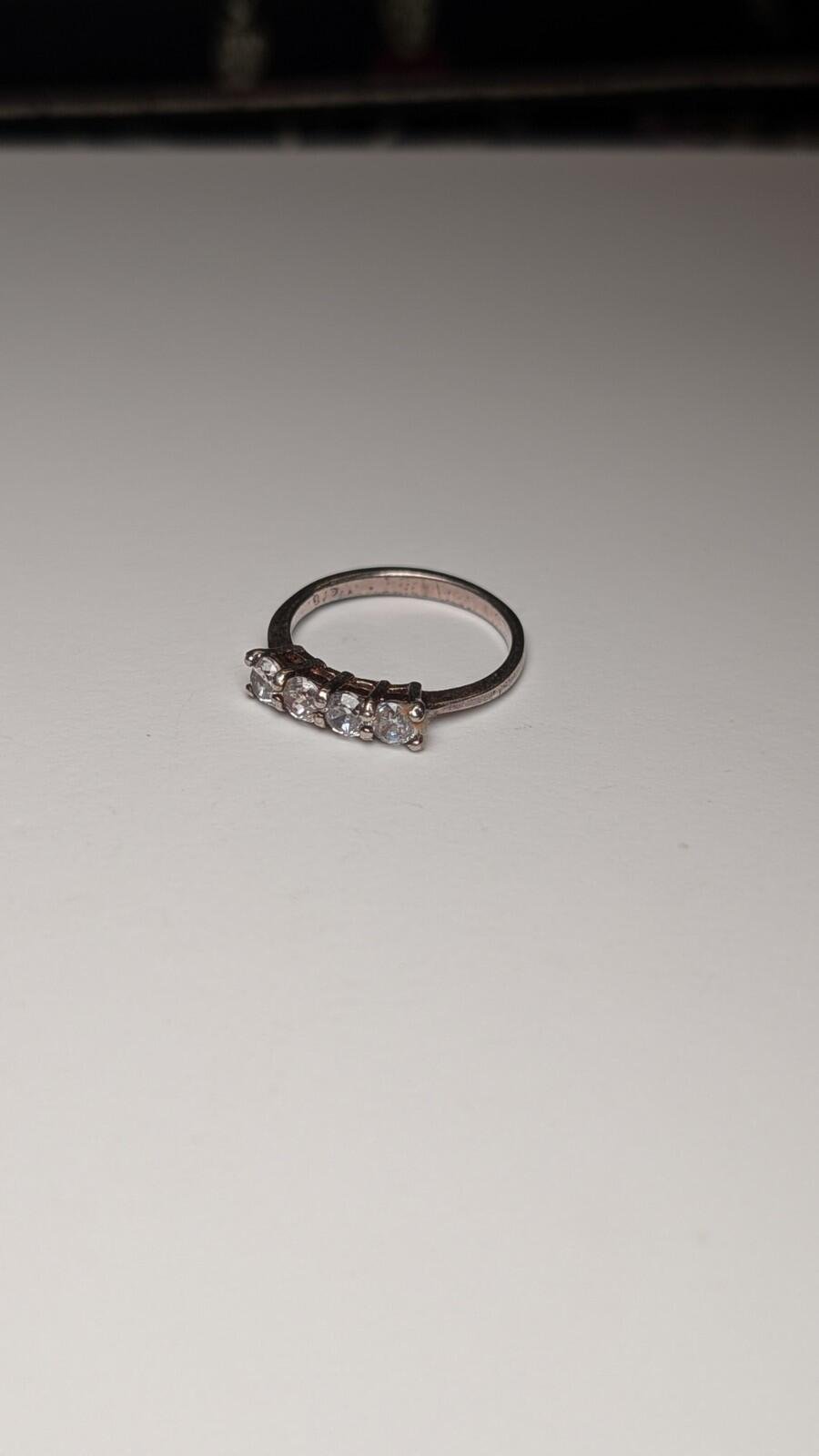 Vintage Sterling Silver CZ 5 Stone Clear Gemstone Ring | Size L 1/2 | 925