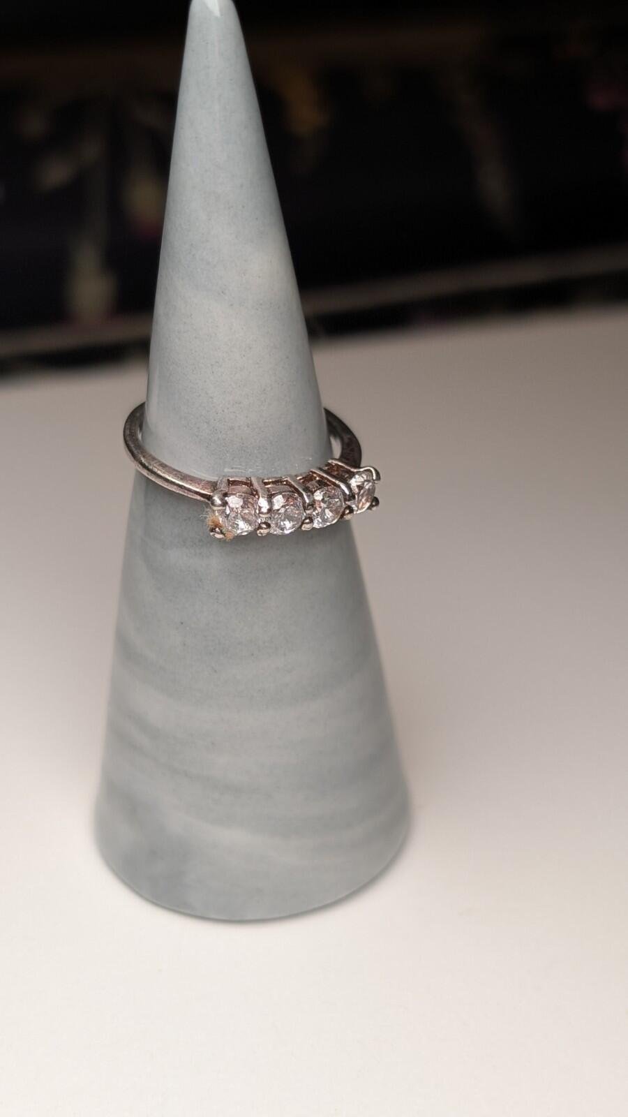 Vintage Sterling Silver CZ 5 Stone Clear Gemstone Ring | Size L 1/2 | 925 - Image 7