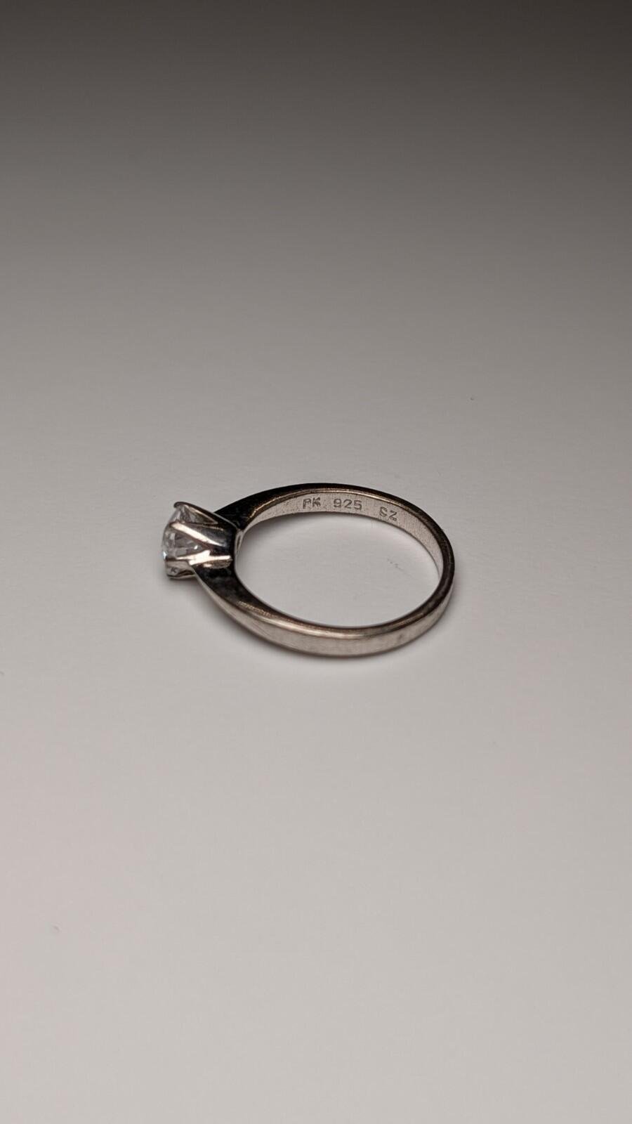 Vintage Sterling Silver Solitaire CZ Ring | Size N 1/2 | 925 Silver - Image 2
