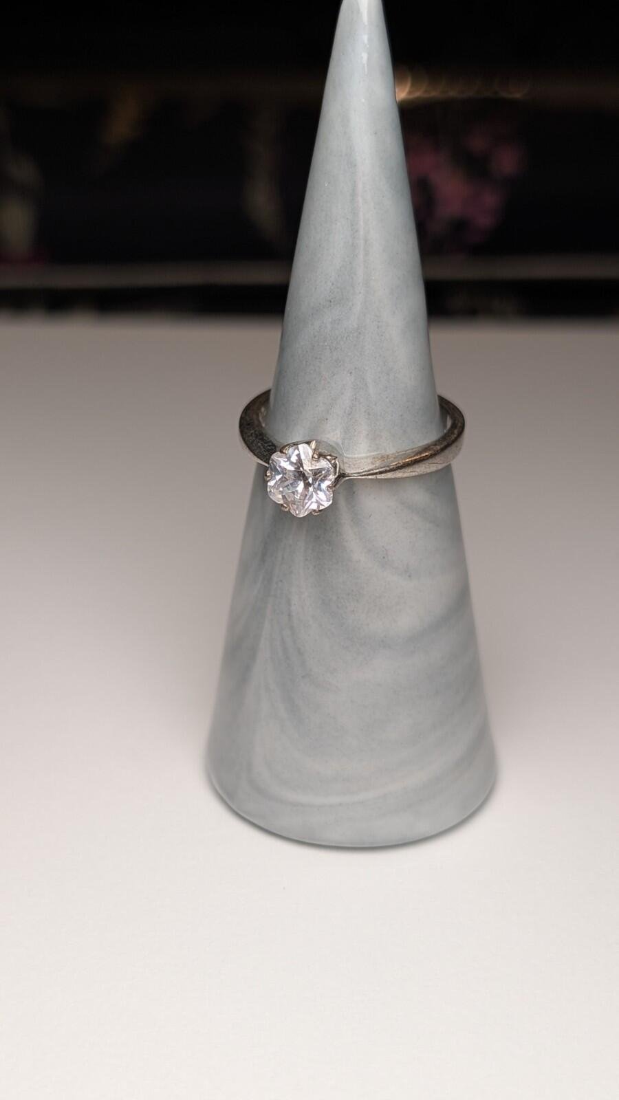 Vintage Sterling Silver Solitaire CZ Ring | Size N 1/2 | 925 Silver - Image 6
