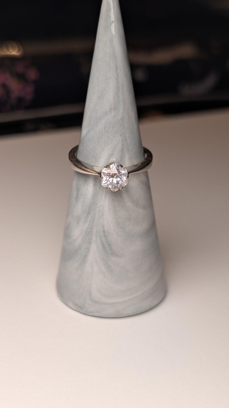Vintage Sterling Silver Solitaire CZ Ring | Size N 1/2 | 925 Silver - Image 9