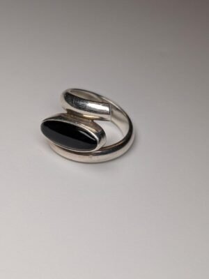 Vintage Sterling Silver Swirl Black Onyx Ring | Size P 1/2 | 925 Silver