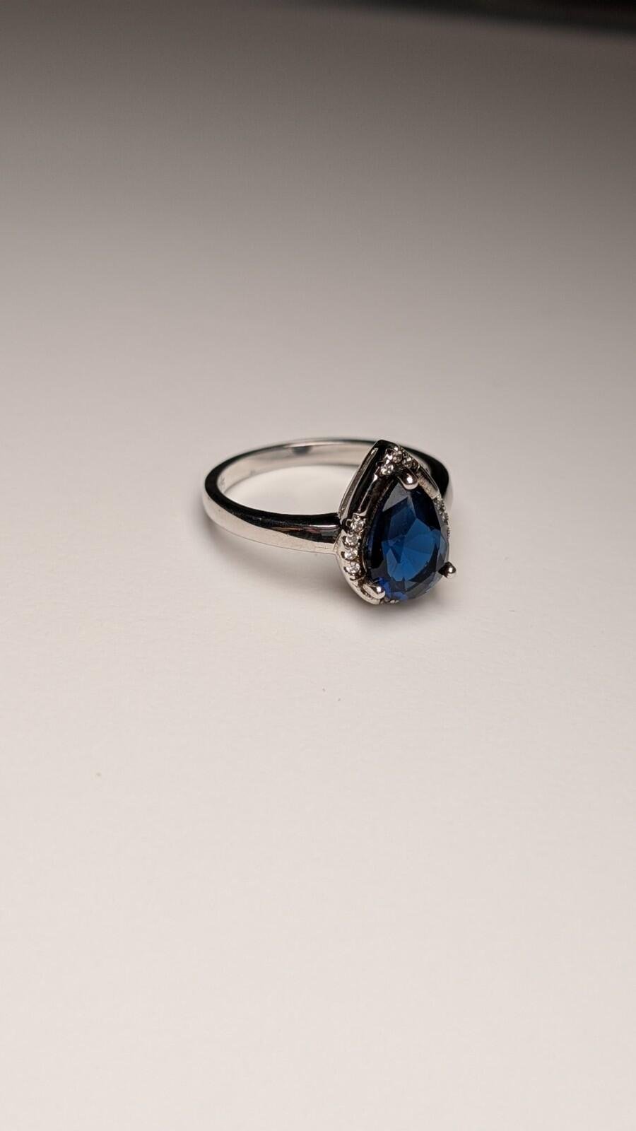 Vintage Sterling Silver Pear Drop Blue Spinel Ring | Size N 1/2 | 925 Silver - Image 5
