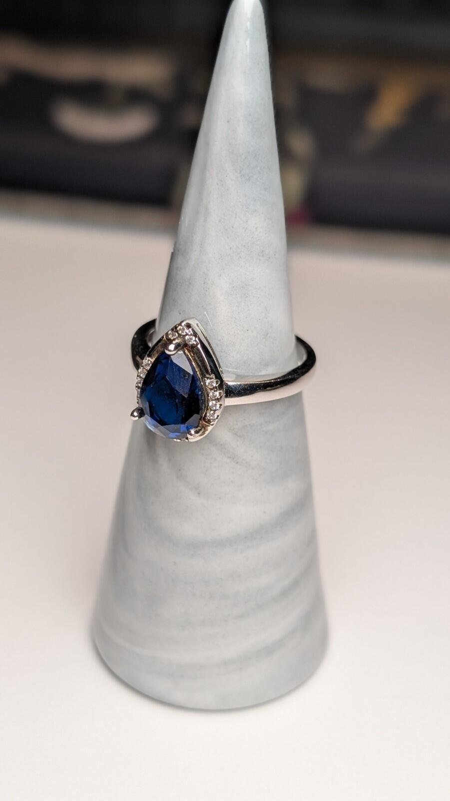 Vintage Sterling Silver Pear Drop Blue Spinel Ring | Size N 1/2 | 925 Silver - Image 6