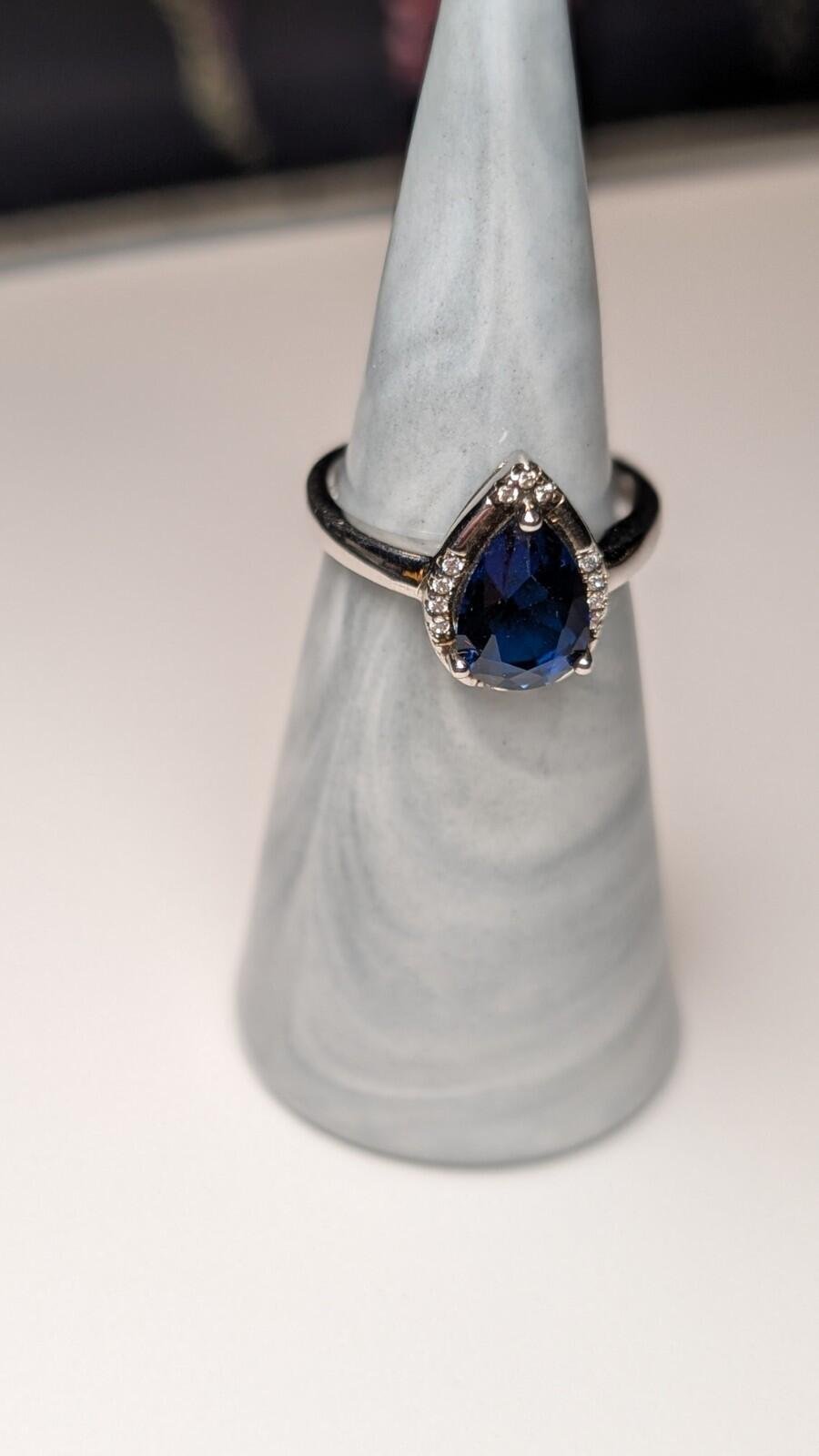 Vintage Sterling Silver Pear Drop Blue Spinel Ring | Size N 1/2 | 925 Silver - Image 7