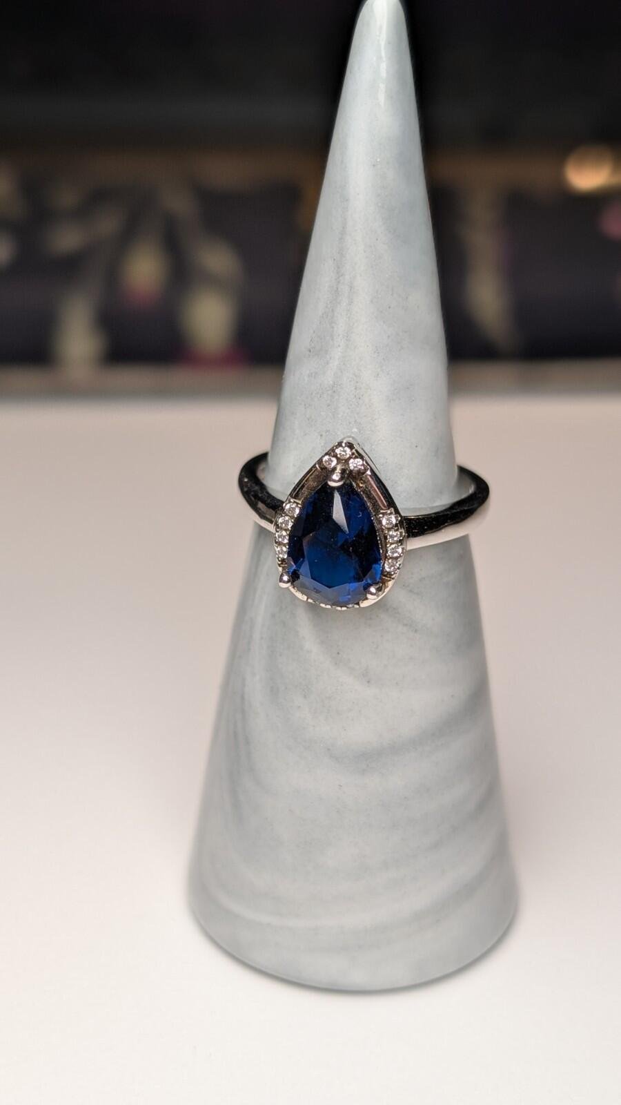 Vintage Sterling Silver Pear Drop Blue Spinel Ring | Size N 1/2 | 925 Silver - Image 8
