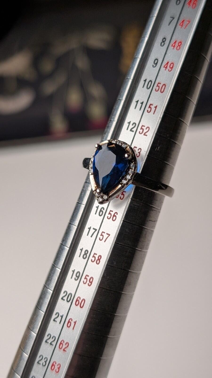 Vintage Sterling Silver Pear Drop Blue Spinel Ring | Size N 1/2 | 925 Silver - Image 10