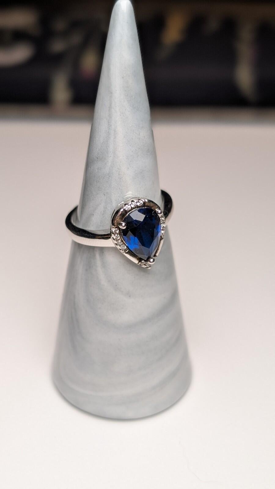 Vintage Sterling Silver Pear Drop Blue Spinel Ring | Size N 1/2 | 925 Silver - Image 11