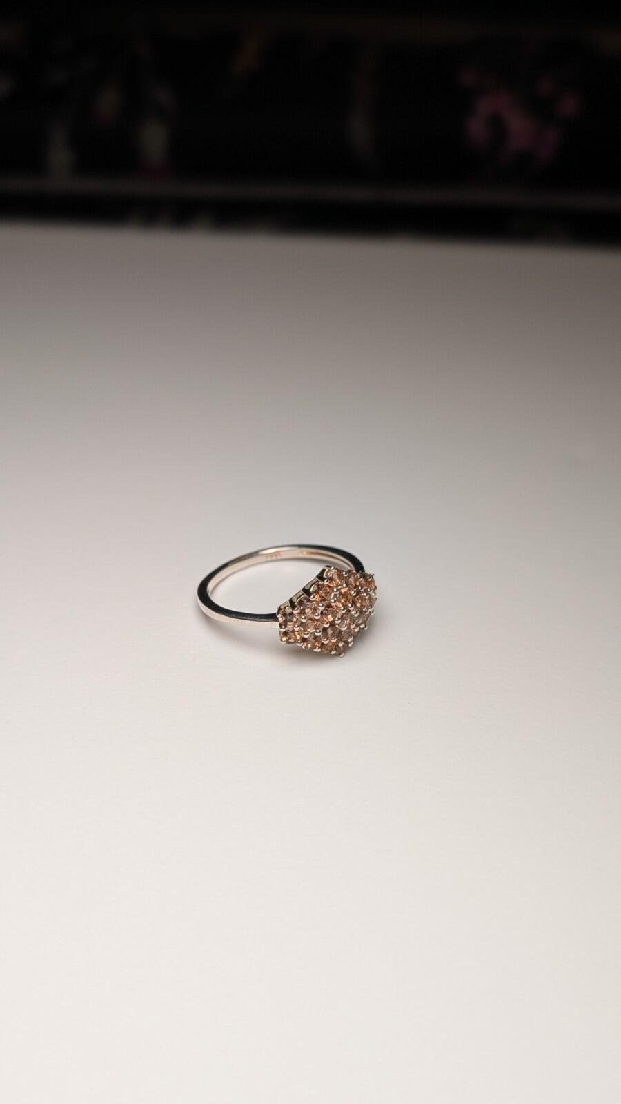 Vintage Sterling Silver Brown Zircon Cluster Ring | Size Q 1/2 | 925 Silver - Image 5
