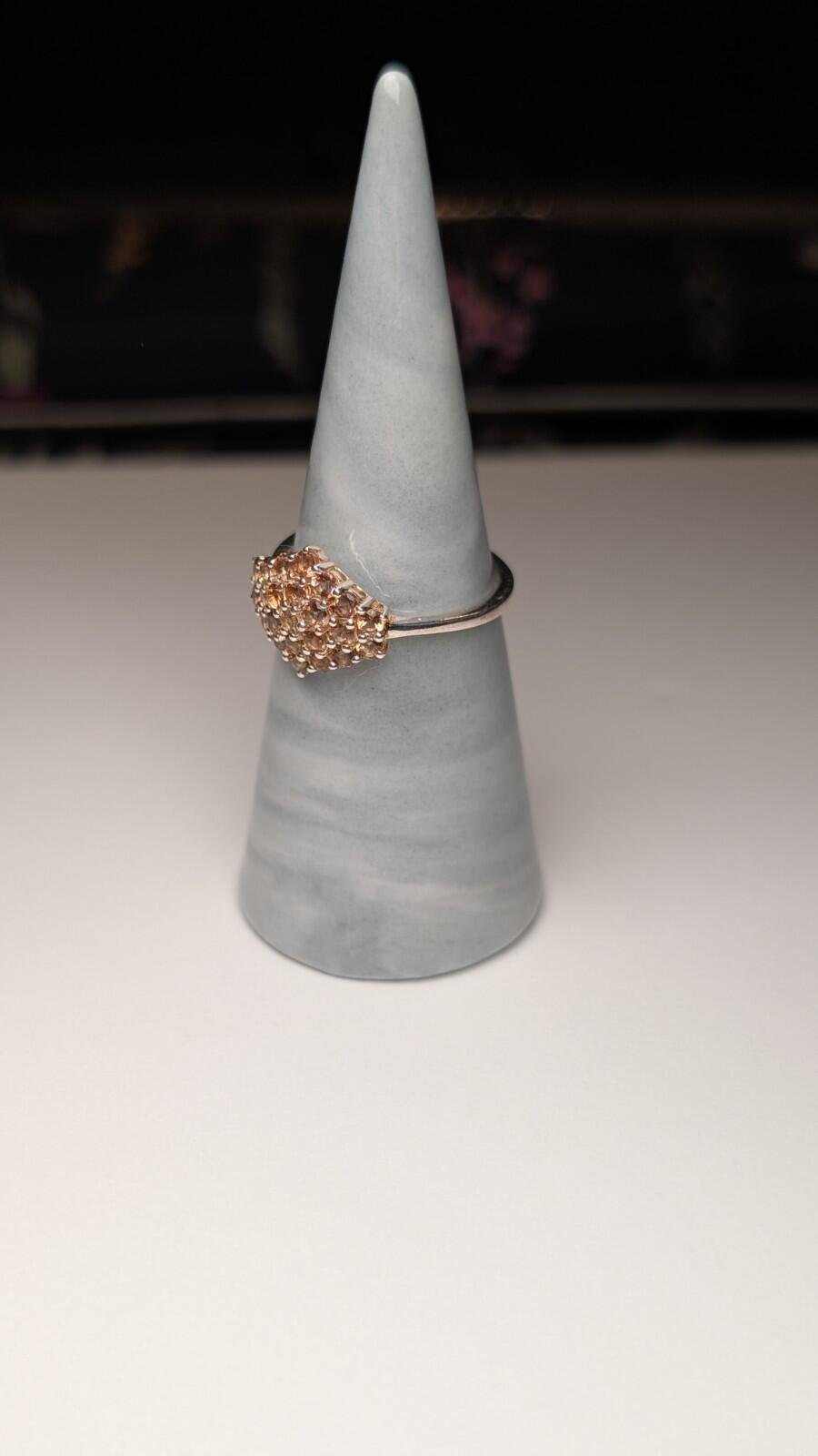 Vintage Sterling Silver Brown Zircon Cluster Ring | Size Q 1/2 | 925 Silver - Image 6