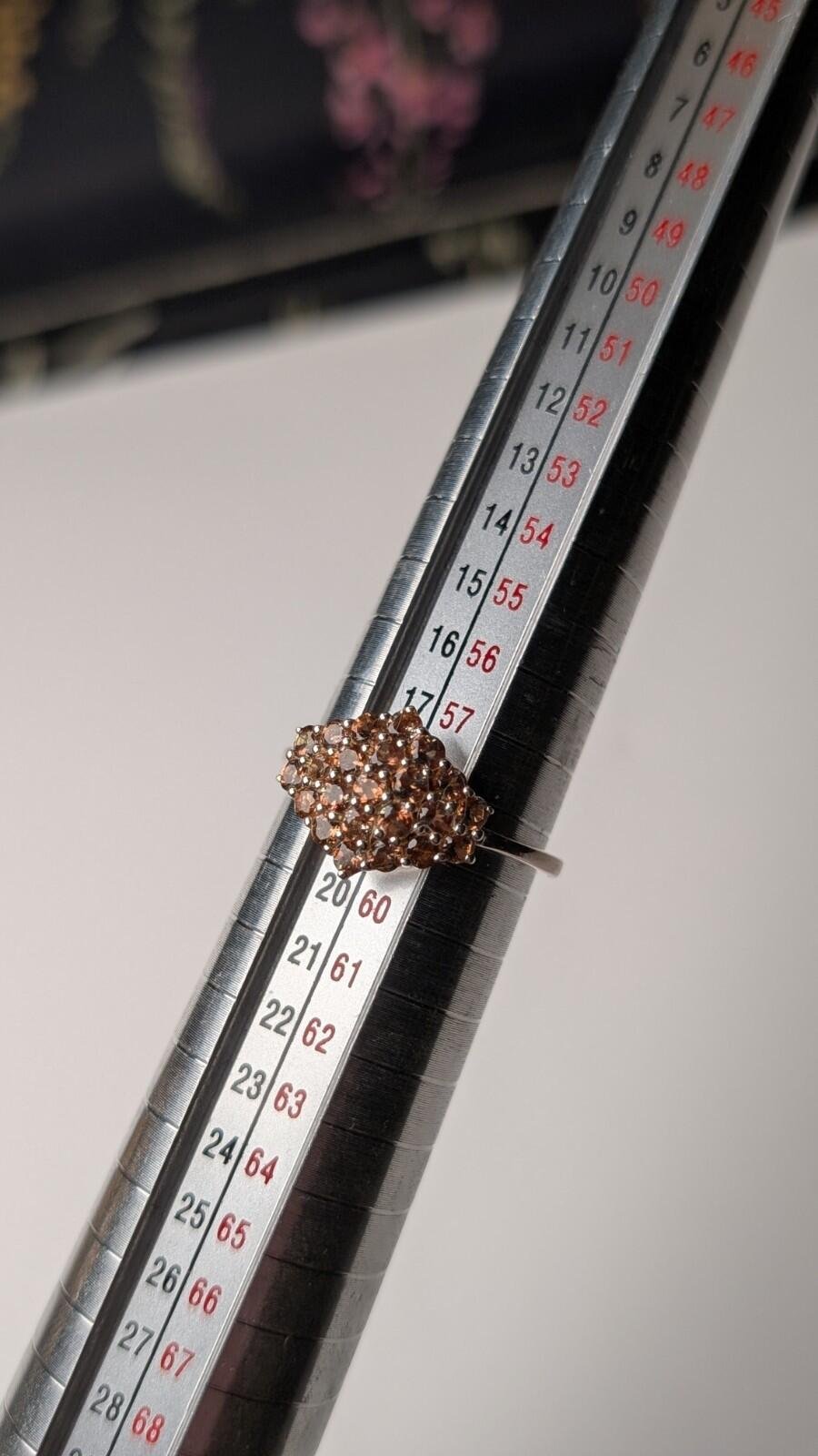 Vintage Sterling Silver Brown Zircon Cluster Ring | Size Q 1/2 | 925 Silver - Image 8