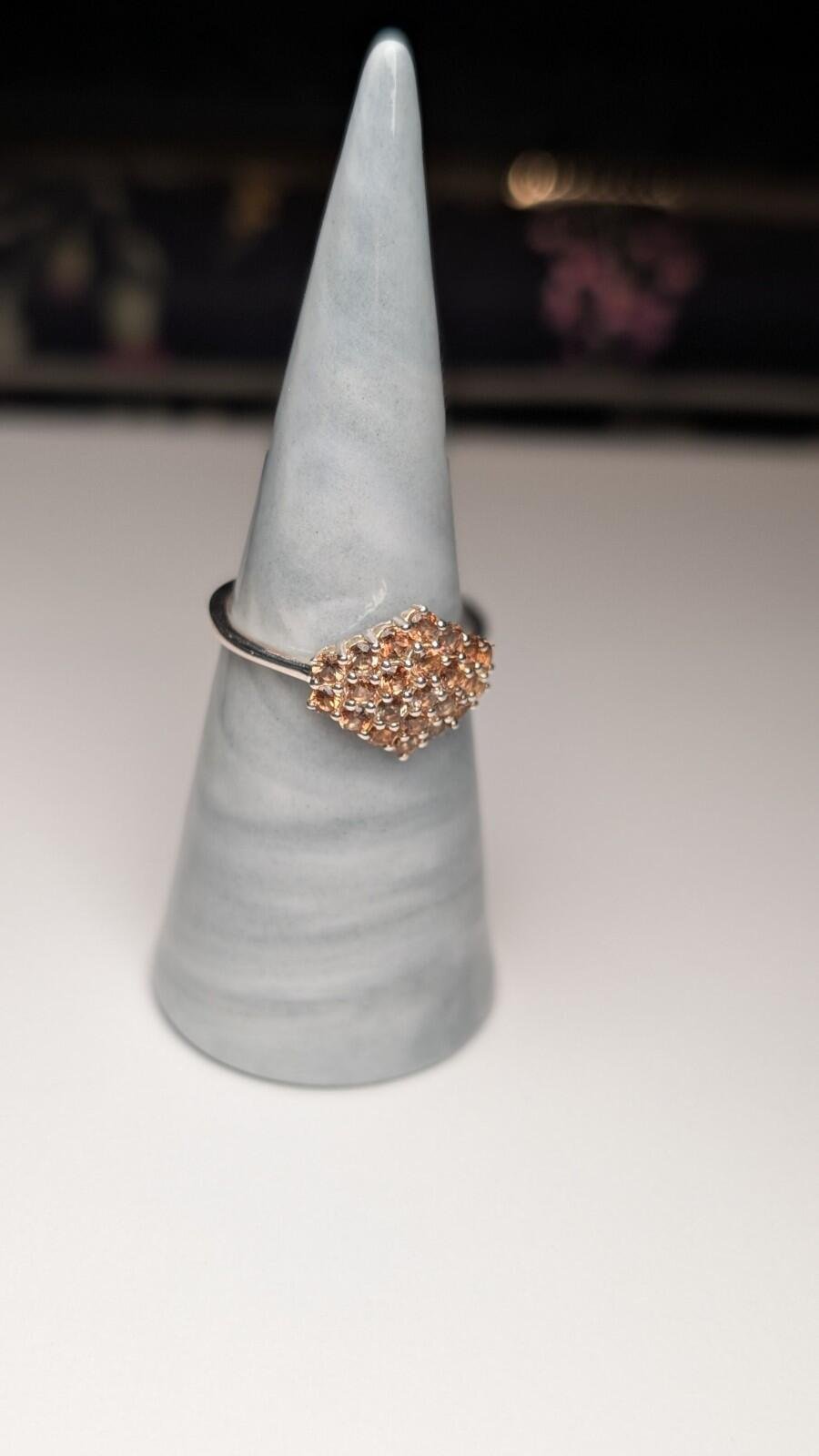 Vintage Sterling Silver Brown Zircon Cluster Ring | Size Q 1/2 | 925 Silver - Image 10