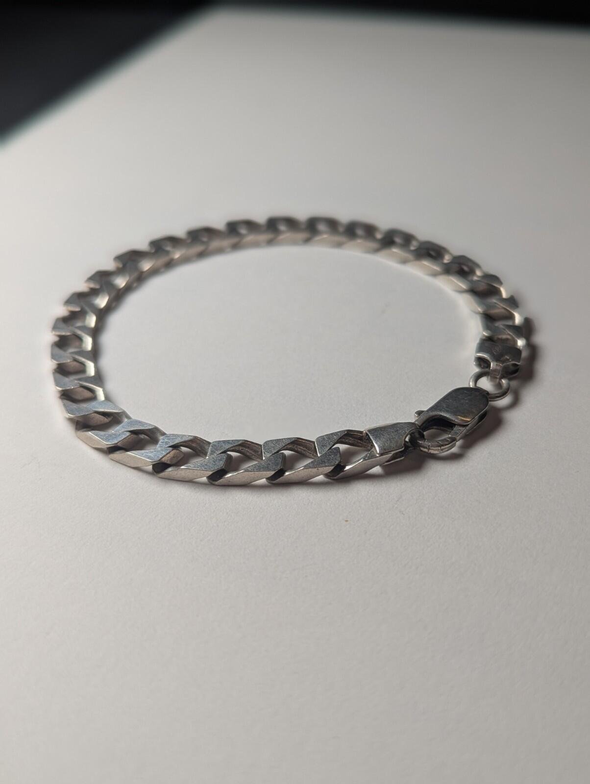 Vintage Sterling Silver Flat Curb Link Men's Bracelet | 21.5cm | 19g 925 Silver - Image 2