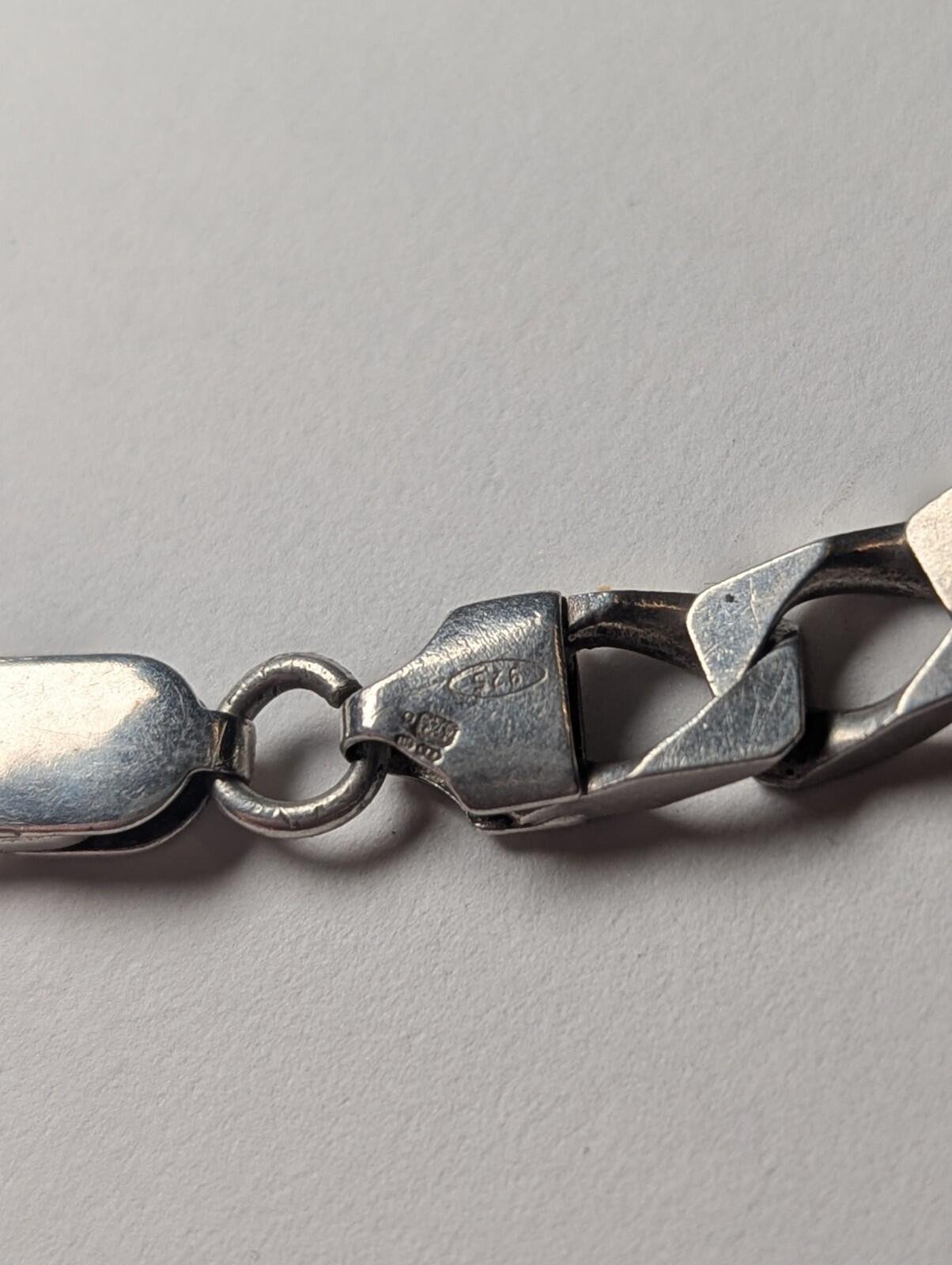 Vintage Sterling Silver Flat Curb Link Men's Bracelet | 21.5cm | 19g 925 Silver - Image 4