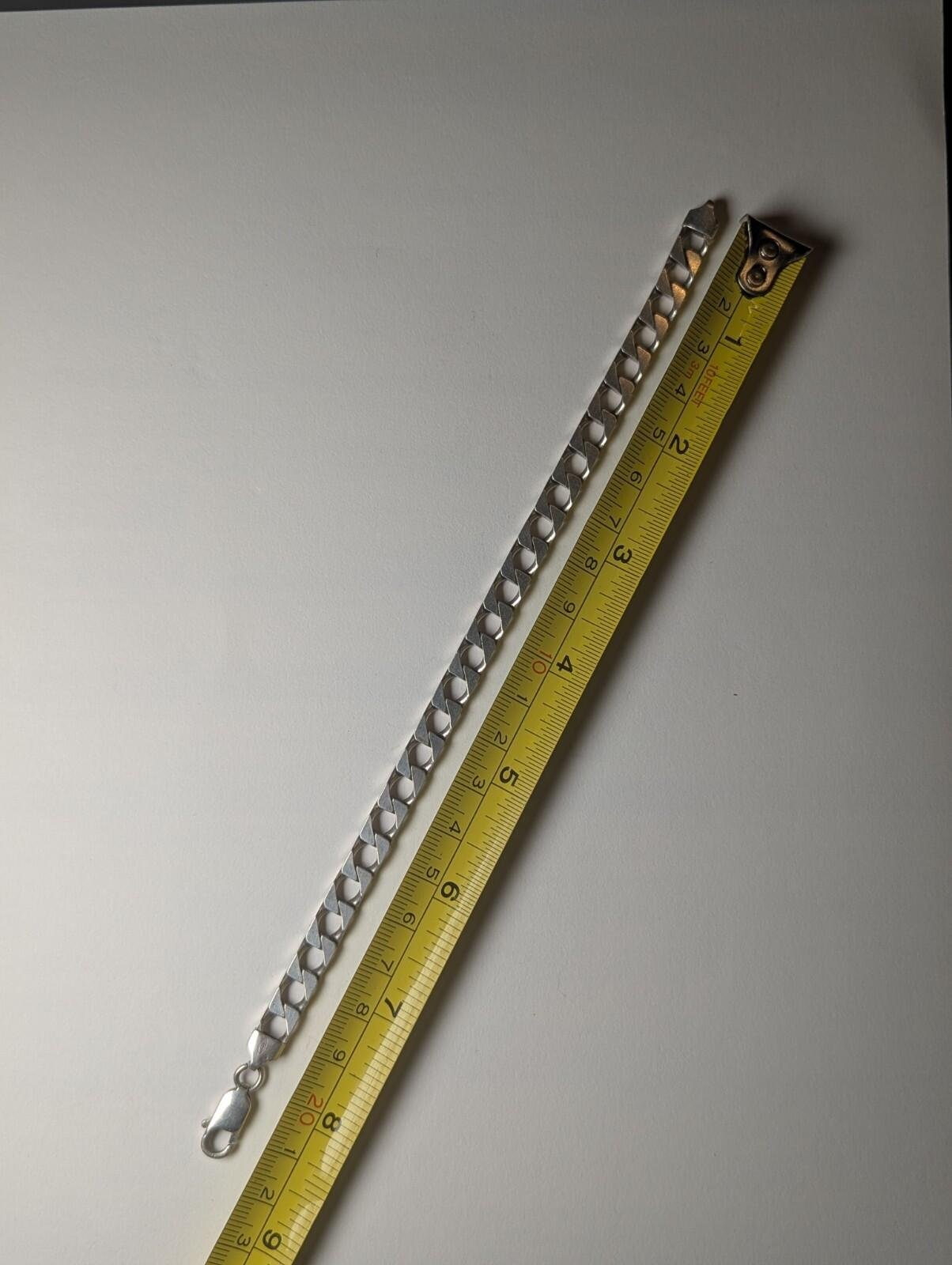 Vintage Sterling Silver Flat Curb Link Men's Bracelet | 21.5cm | 19g 925 Silver - Image 5