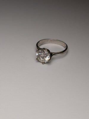 Vintage Sterling Silver CZ Gemstone Solitaire Ring | Size M 1/2 | 925 Silver