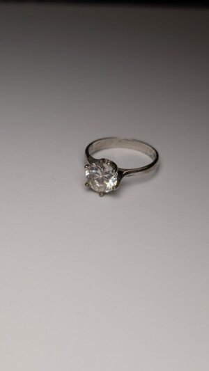 Vintage Sterling Silver CZ Gemstone Solitaire Ring | Size M 1/2 | 925 Silver