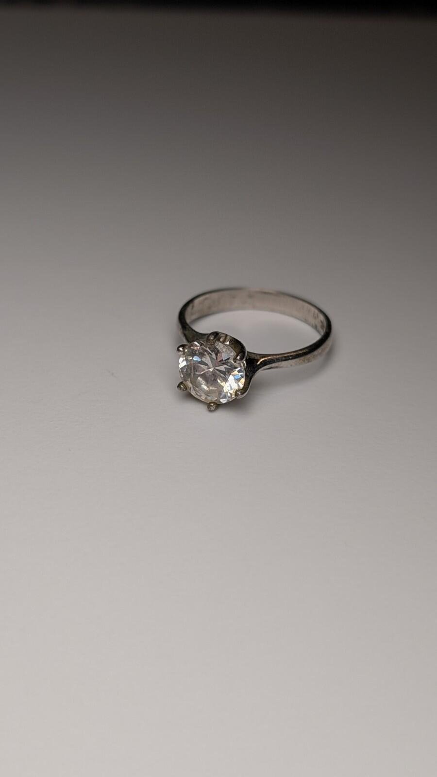 Vintage Sterling Silver CZ Gemstone Solitaire Ring | Size M 1/2 | 925 Silver