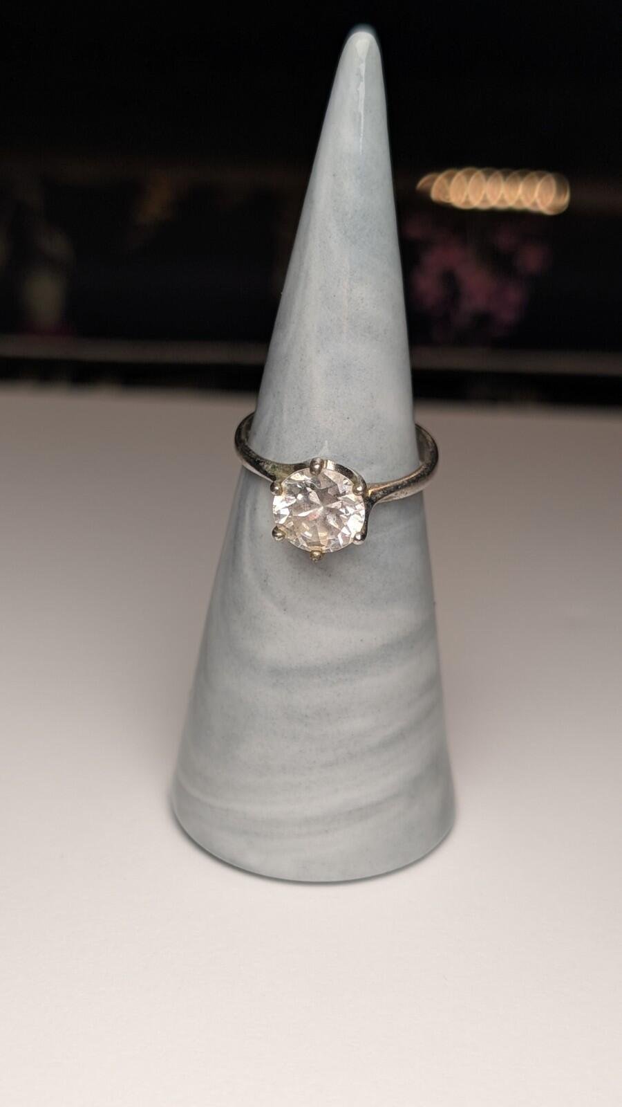 Vintage Sterling Silver CZ Gemstone Solitaire Ring | Size M 1/2 | 925 Silver - Image 6