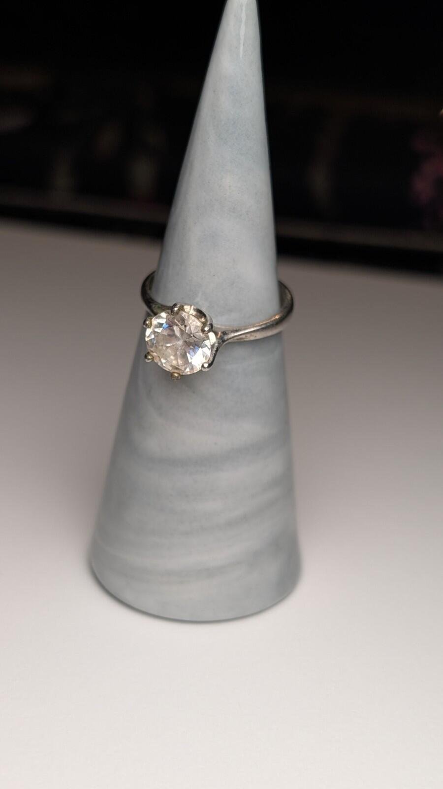 Vintage Sterling Silver CZ Gemstone Solitaire Ring | Size M 1/2 | 925 Silver - Image 7
