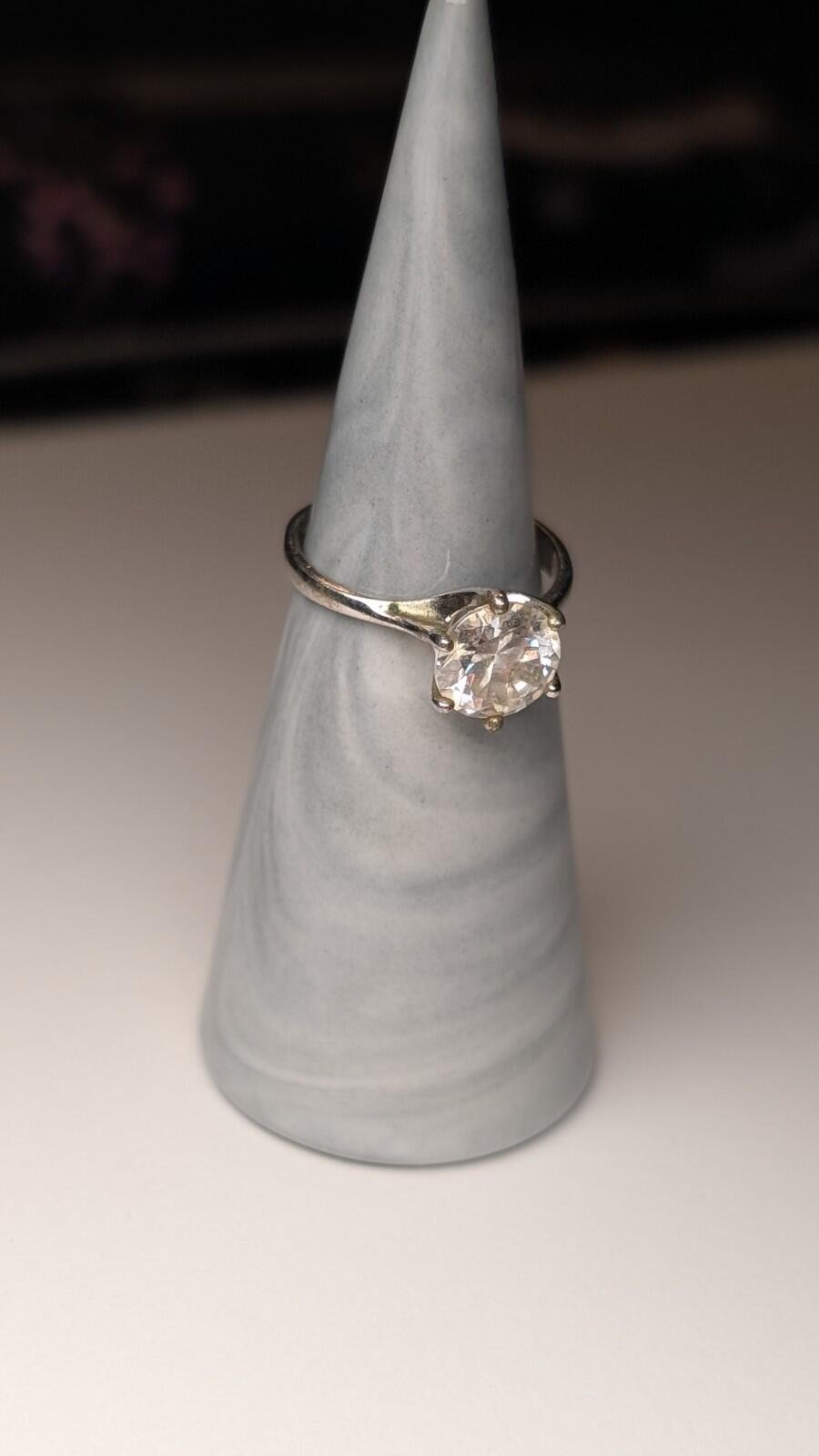 Vintage Sterling Silver CZ Gemstone Solitaire Ring | Size M 1/2 | 925 Silver - Image 10