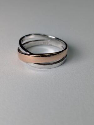 Vintage Sterling Silver Gold Tone Crossover Ring | Size P | 925 Silver Ring