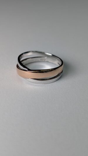Vintage Sterling Silver Gold Tone Crossover Ring | Size P | 925 Silver Ring