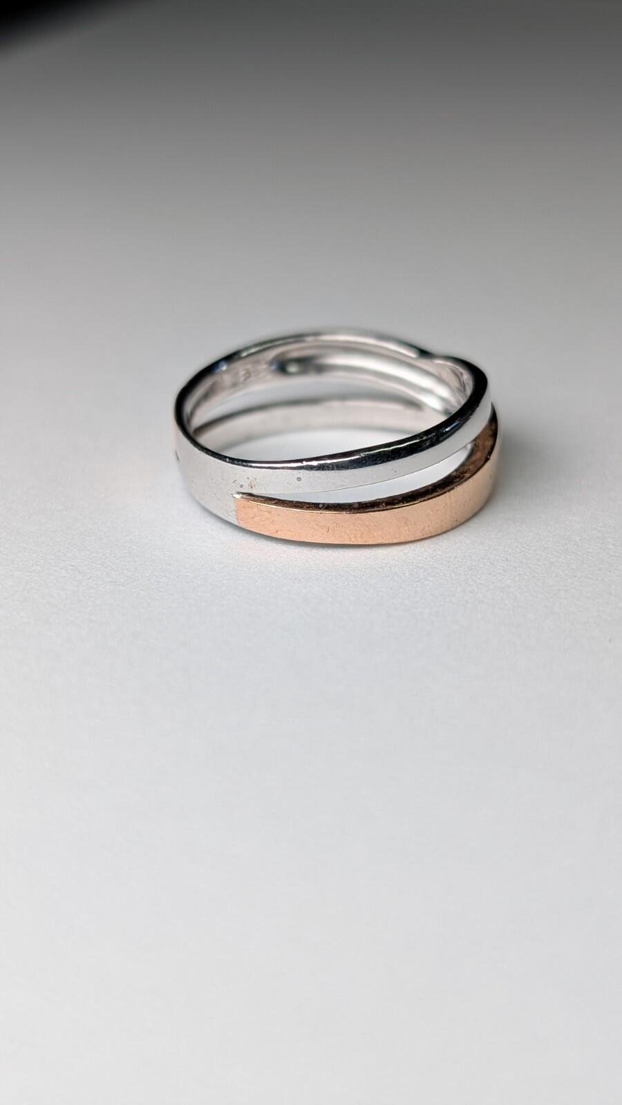 Vintage Sterling Silver Gold Tone Crossover Ring | Size P | 925 Silver Ring - Image 3