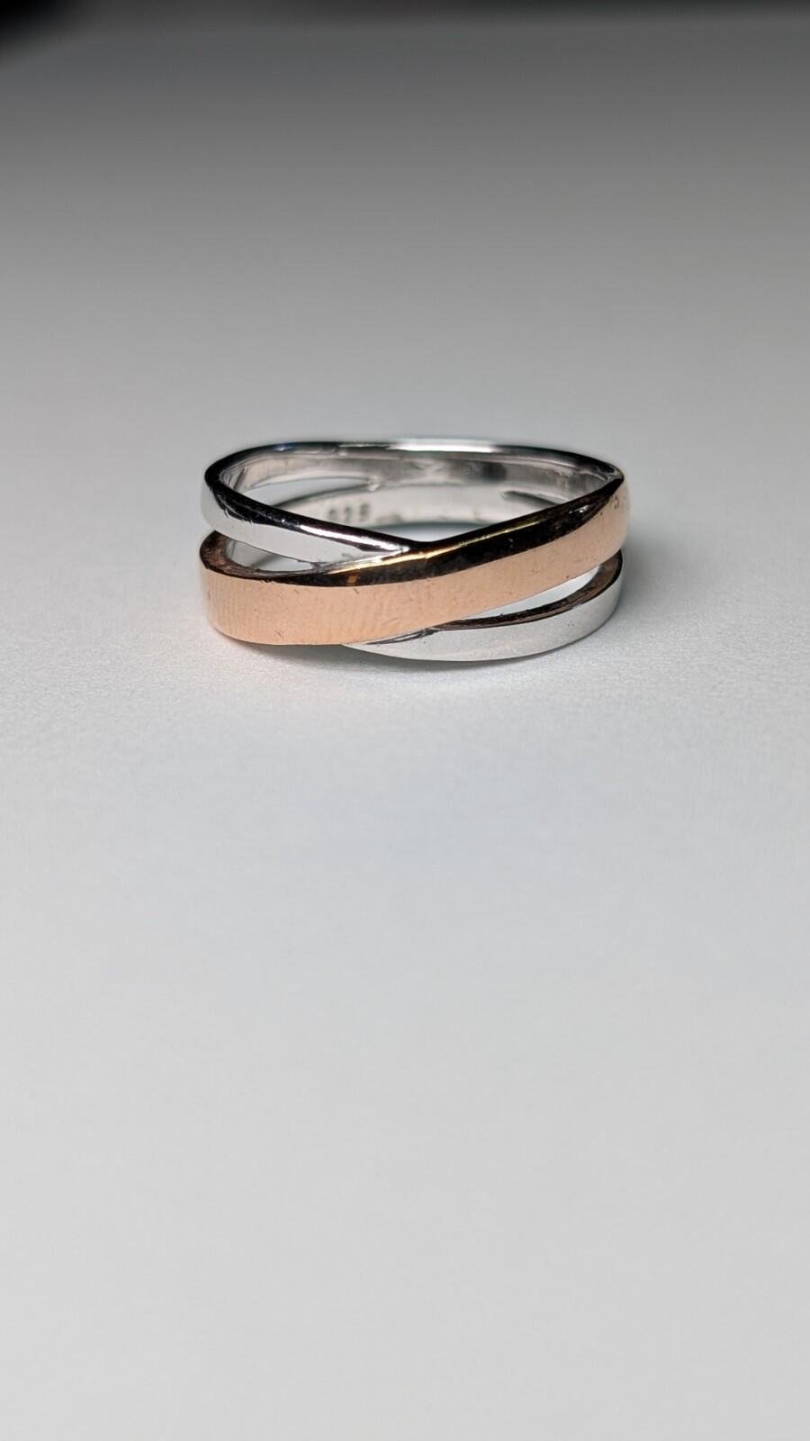 Vintage Sterling Silver Gold Tone Crossover Ring | Size P | 925 Silver Ring - Image 5