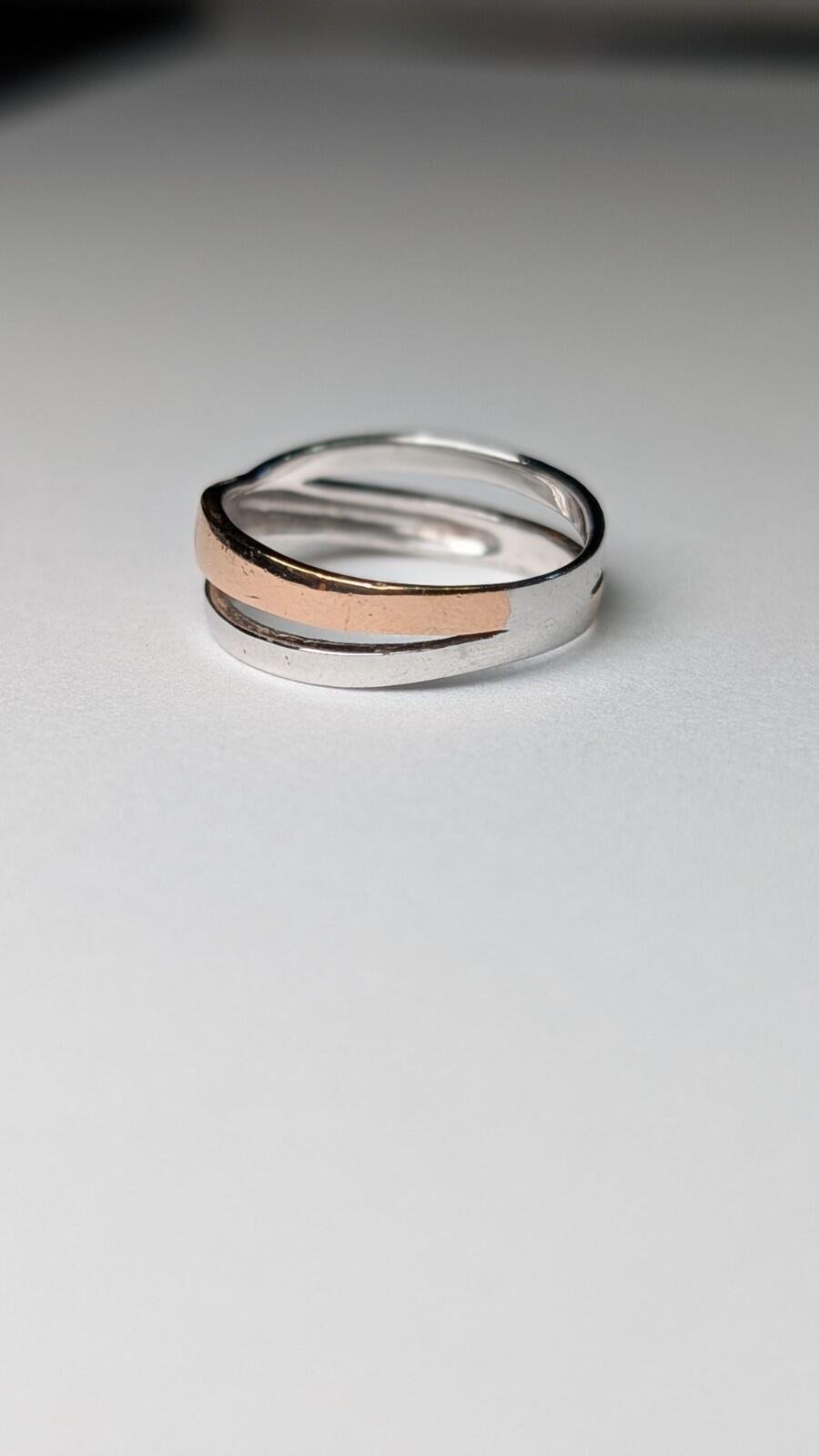 Vintage Sterling Silver Gold Tone Crossover Ring | Size P | 925 Silver Ring - Image 6
