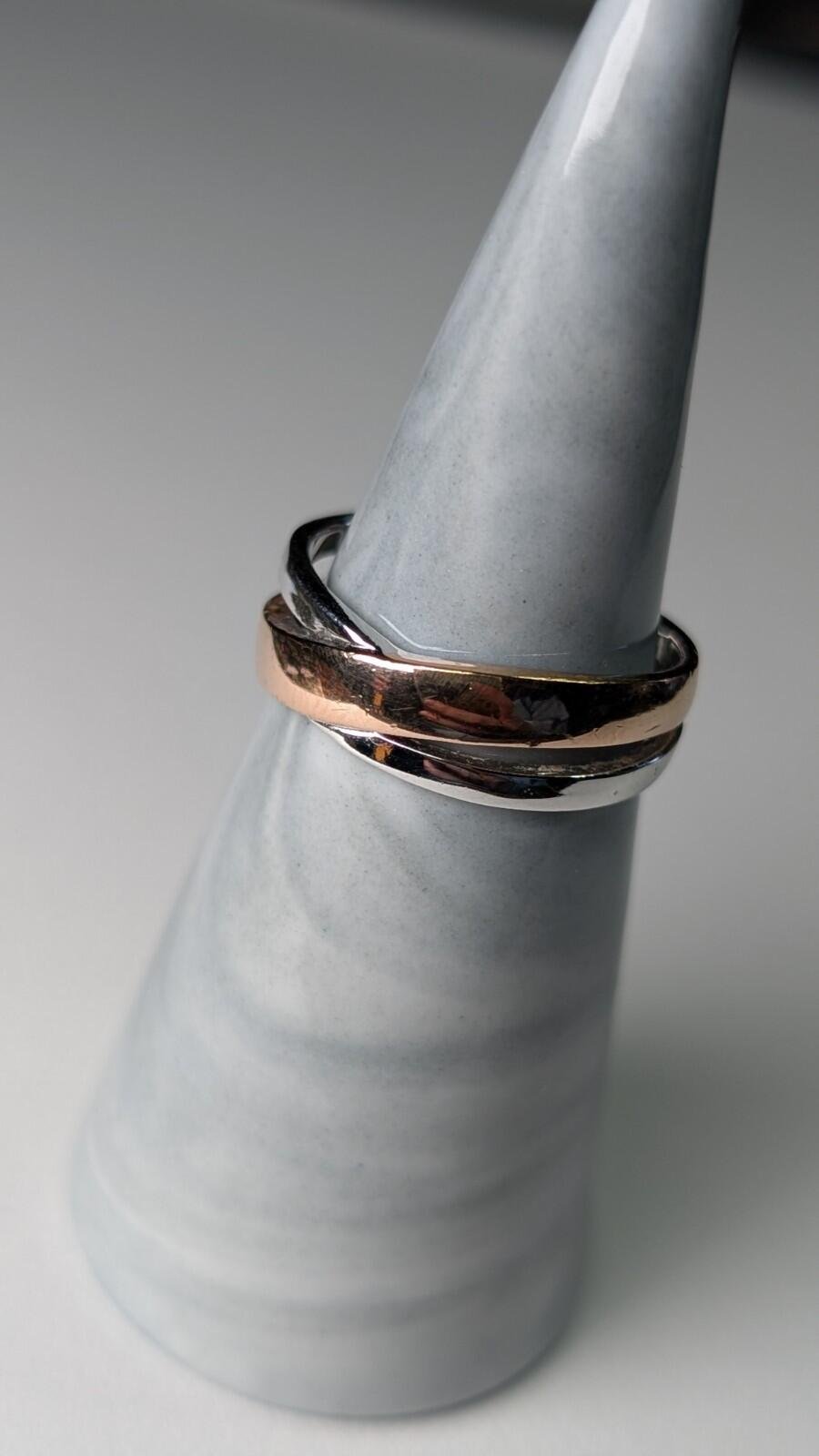 Vintage Sterling Silver Gold Tone Crossover Ring | Size P | 925 Silver Ring - Image 7