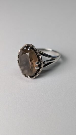 Vintage Sterling Silver Smokey Quartz Gemstone Ring | Size J 1/2 | 925 Silver