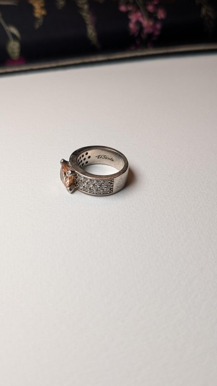 Vintage Sterling Silver Ti Sento Milano Champagne And Clear CZ Ring | Size M - Image 4
