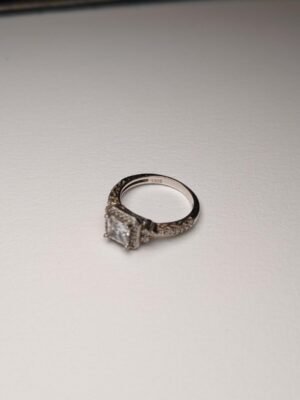 Vintage Sterling Silver Halo Princess Cut Pave Set CZ Stones Ring | Size O | 925