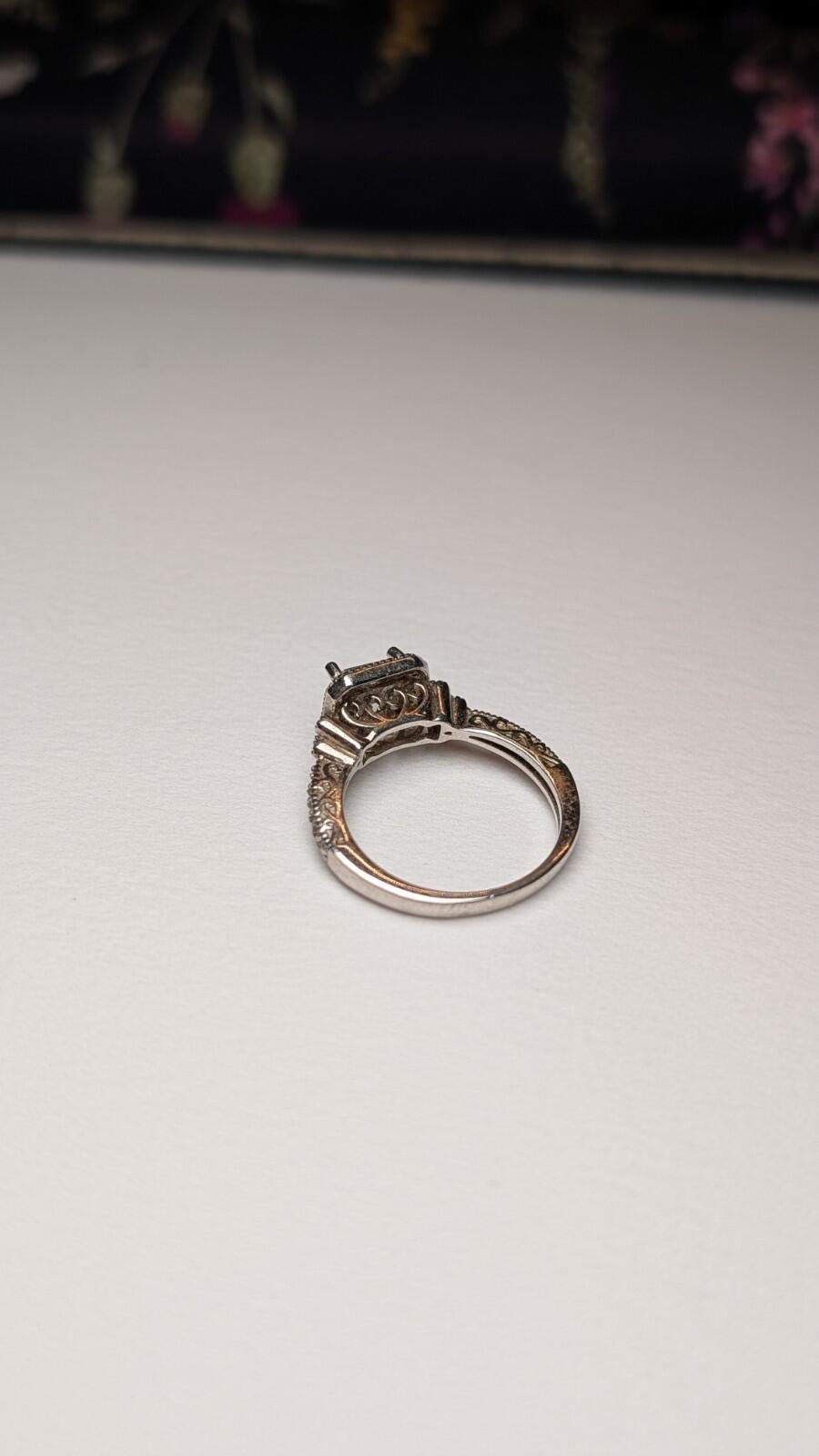 Vintage Sterling Silver Halo Princess Cut Pave Set CZ Stones Ring | Size O | 925 - Image 6