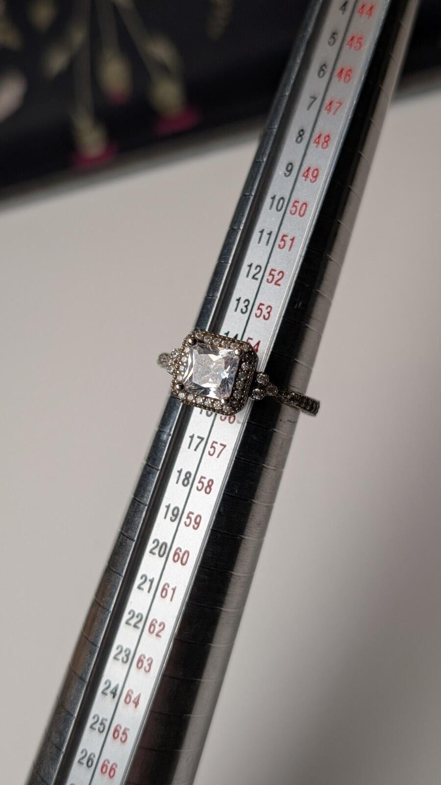 Vintage Sterling Silver Halo Princess Cut Pave Set CZ Stones Ring | Size O | 925 - Image 12