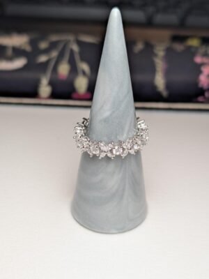 Vintage Sterling Silver CZ Stones Flower Eternity Ring | S 1/2 | 925 Silver