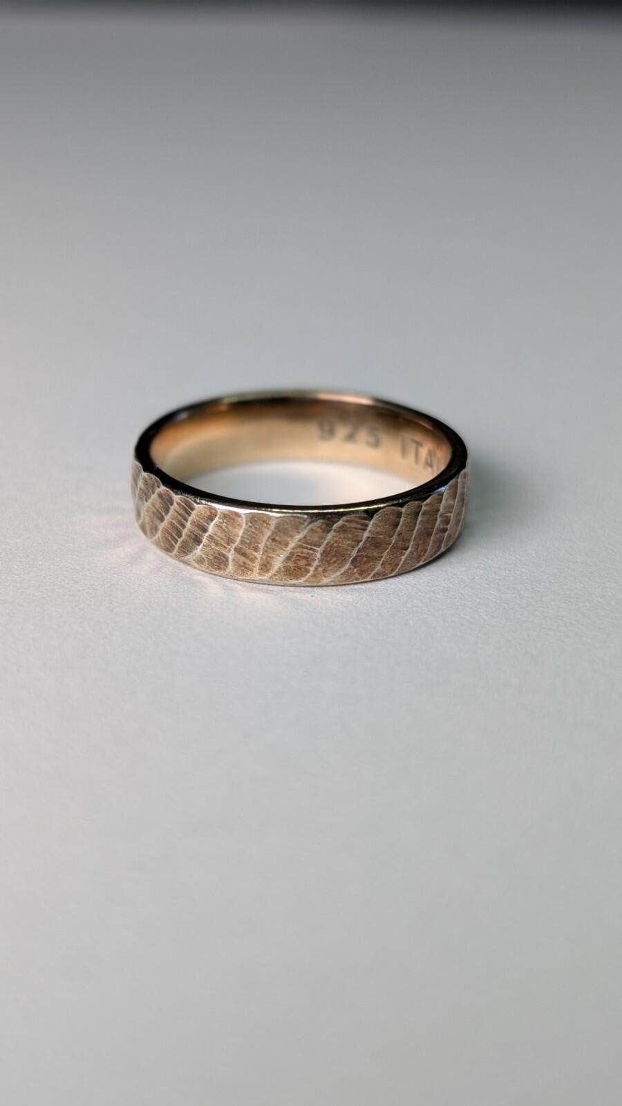 Vintage Gold Plated Sterling Silver Textured Ring | Size O 1/2 | Made In Italy