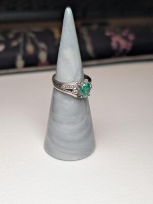 Vintage Sterling Silver Green CZ Gemstone Ring | Size L | 925 Silver