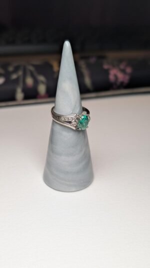 Vintage Sterling Silver Green CZ Gemstone Ring | Size L | 925 Silver