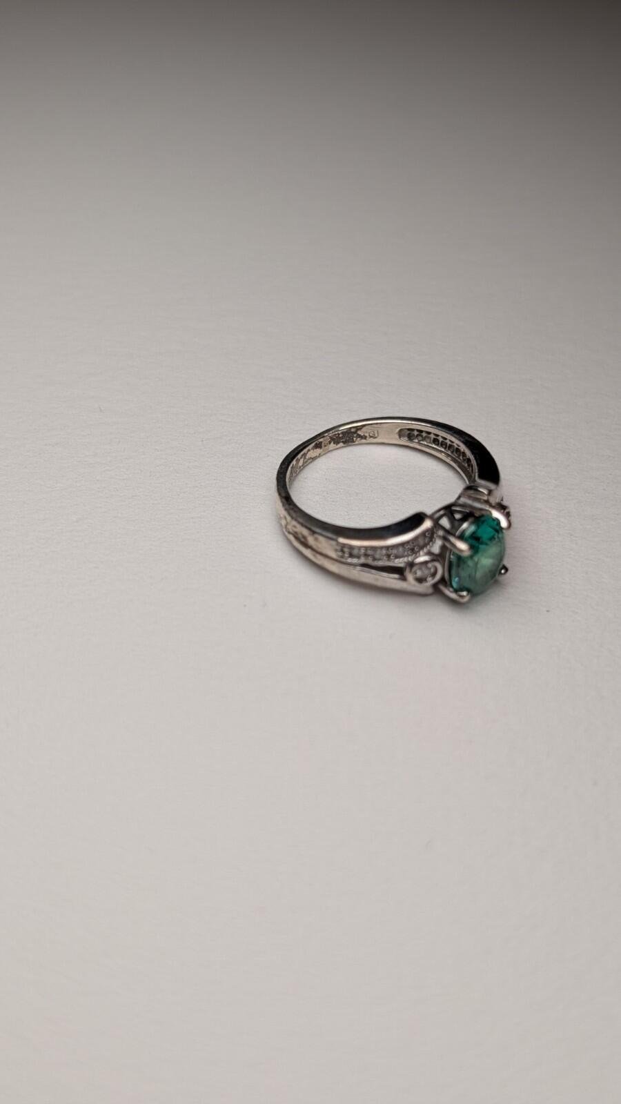 Vintage Sterling Silver Green CZ Gemstone Ring | Size L | 925 Silver - Image 5