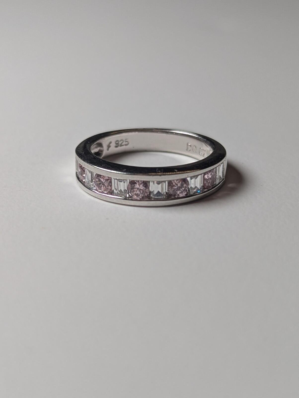 Vintage Sterling Silver Pink And Clear DQCZ Gemstones Ring | Size J 1/2 | 925