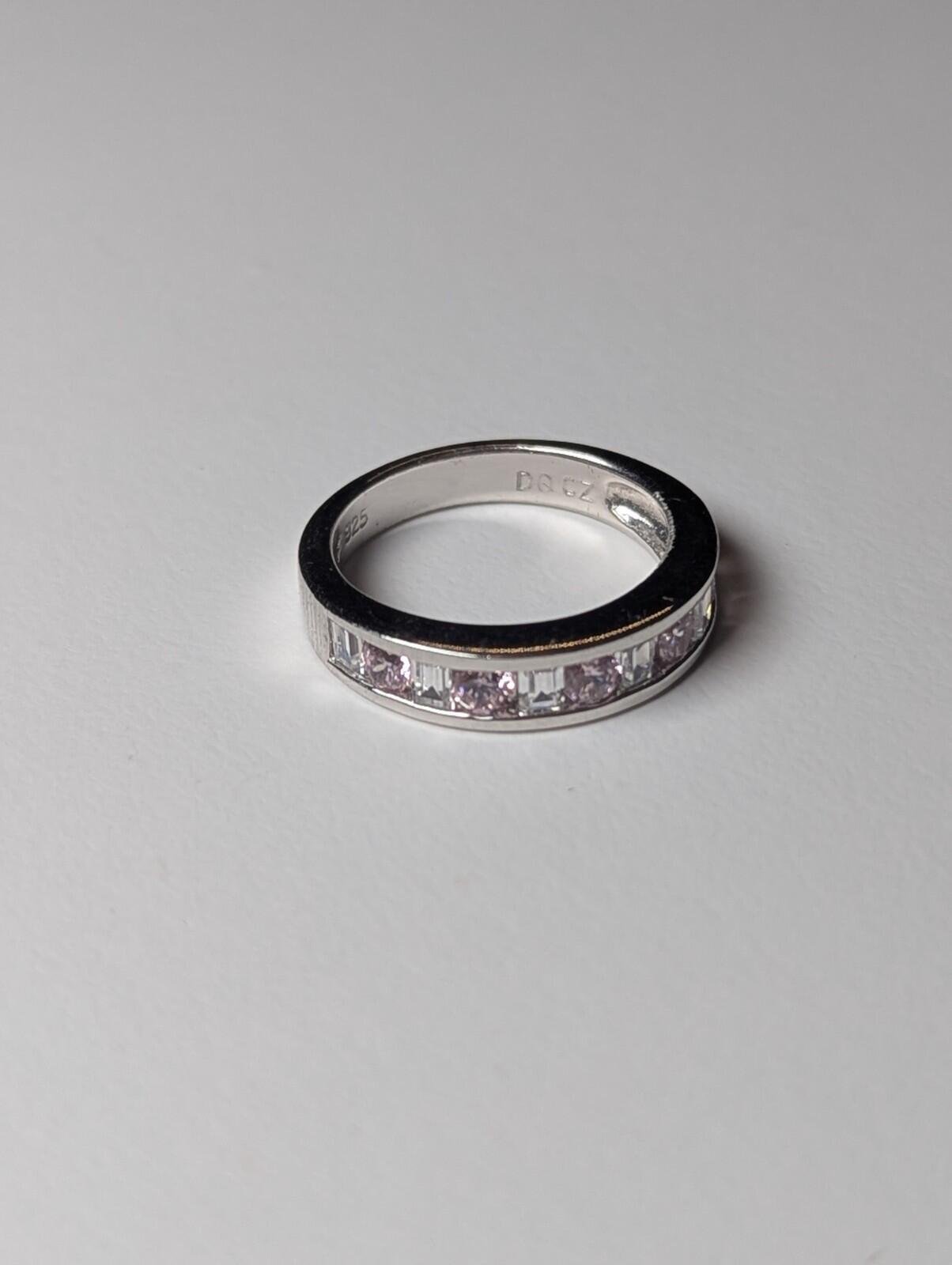 Vintage Sterling Silver Pink And Clear DQCZ Gemstones Ring | Size J 1/2 | 925 - Image 2