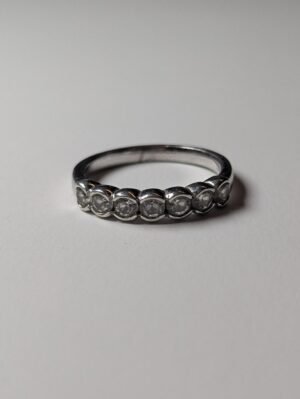 Vintage Sterling Silver DQCZ 7 Clear Gemstone Ring | Size R 1/2 | 925 Silver