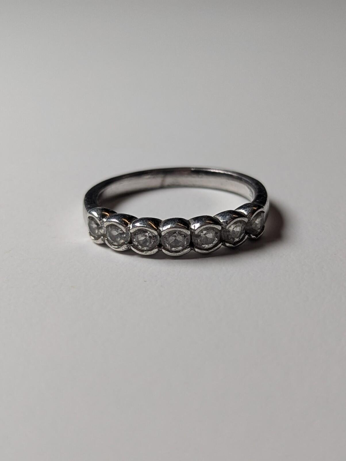 Vintage Sterling Silver DQCZ 7 Clear Gemstone Ring | Size R 1/2 | 925 Silver