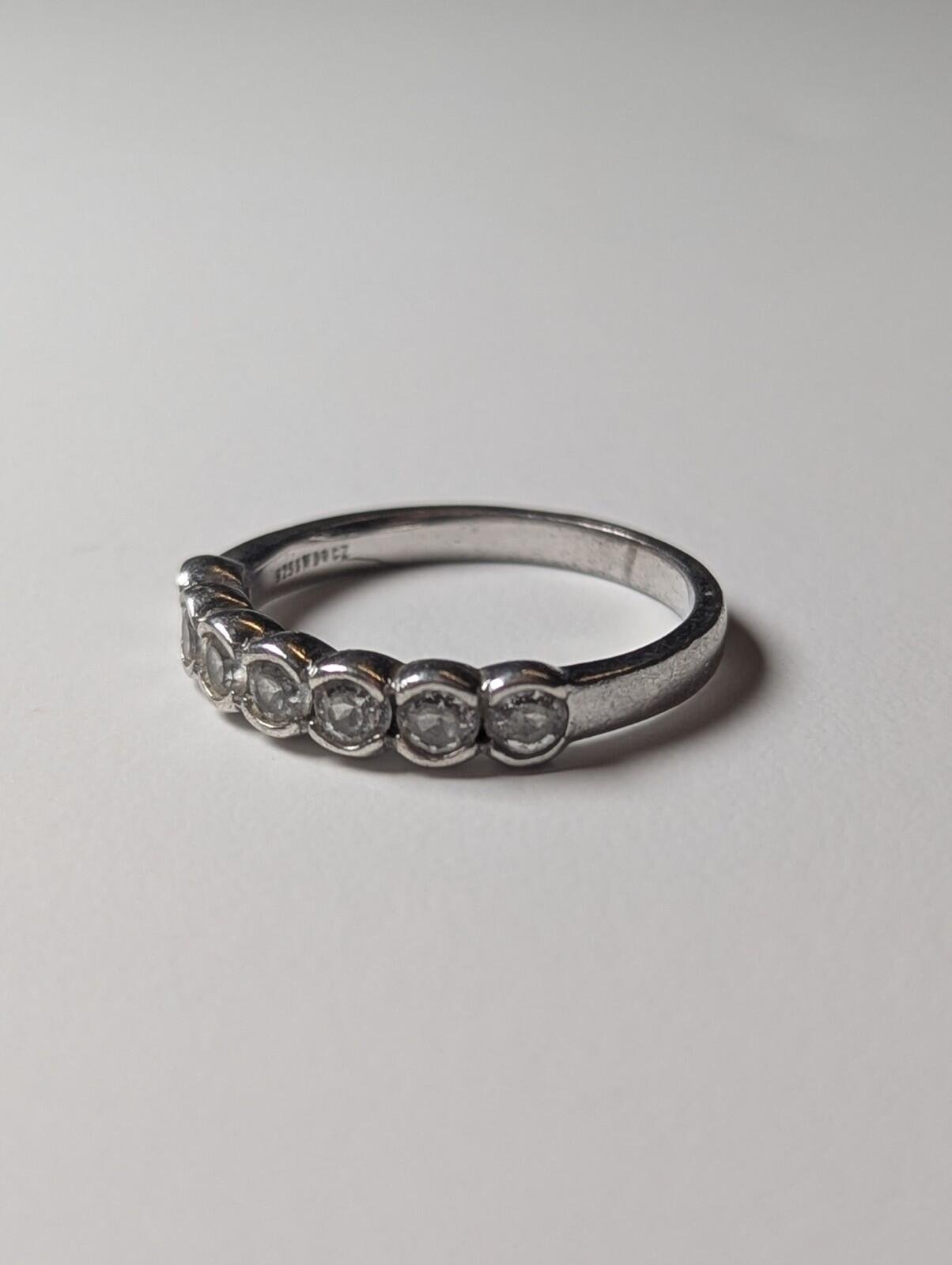 Vintage Sterling Silver DQCZ 7 Clear Gemstone Ring | Size R 1/2 | 925 Silver - Image 3