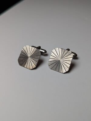 Vintage Sterling Silver Square Etched Sunburst Men's Cufflinks | 925 Silver